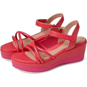 Cole Haan Grand Ambition Addison Geranium Leather Ankle Strap Wedge Heel Sandals